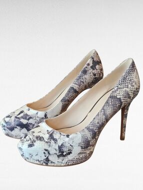 Nine West Juliette Snakeskin Platform Stiletto Pumps Beige 4inch Heels Size 8.5M